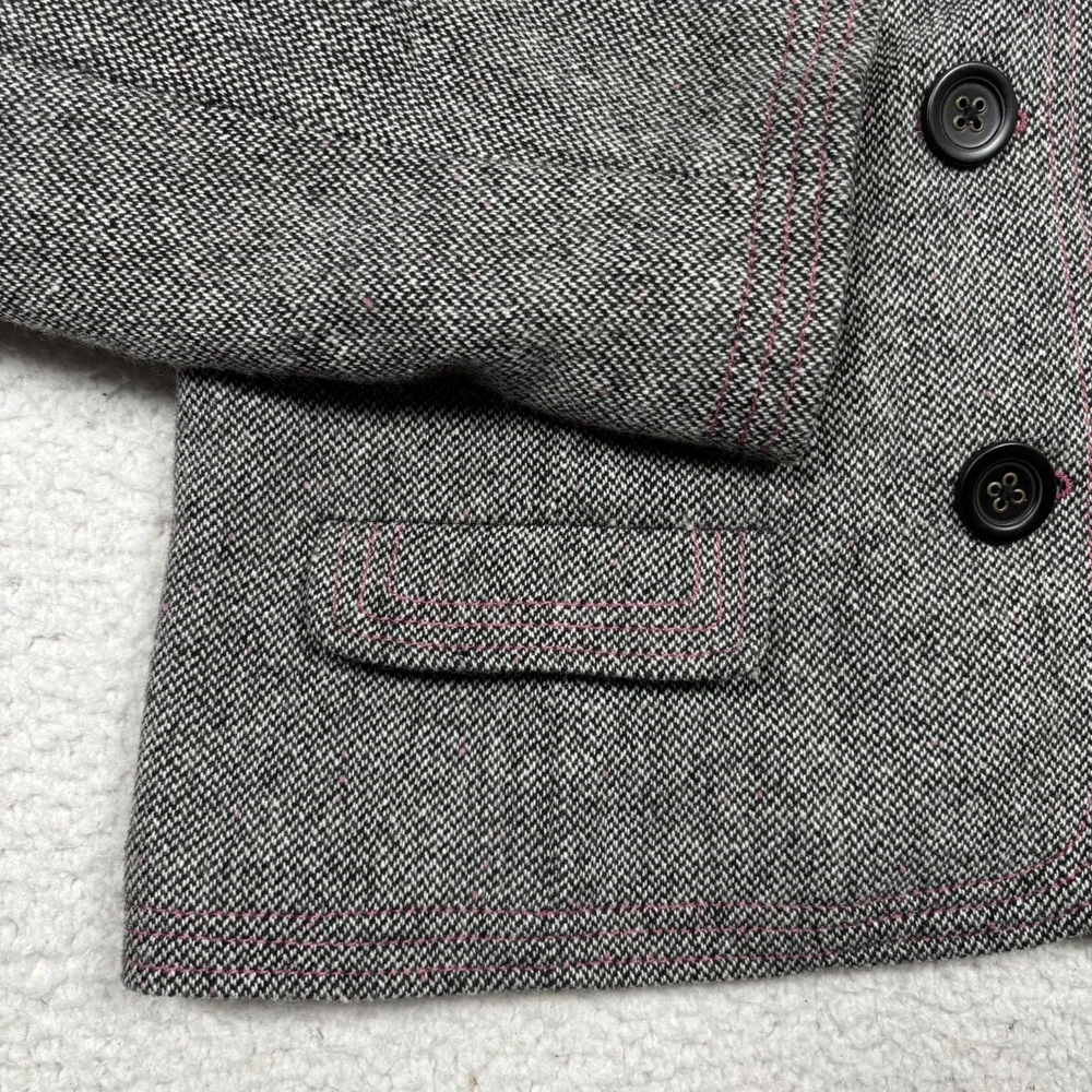 Gap Wool Blend Tweed Jacket‎ Coat Womens 6 XS Black Houndstooth Pink Speckles